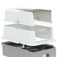 PawHut Caja de Arena para Gato con Tapa Extraíble, Cajón Deslizante, Pala, 2 Bolsas Filtrantes y Pedal, 60x40x45cm, Gris(m-7)