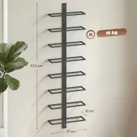 HOMCOM Portabottiglie da Parete in Acciaio per 8 Bottiglie di Vino, Cucina e Sala, 27x10x93.5 cm, Nero(m-3)