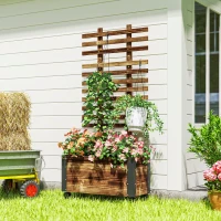 Outsunny Floreira Exterior de Madeira Floreira com Treliça para Plantas Trepadeiras Tecido não Tecido Rodas 65x31x147 cm Madeira(m-10)