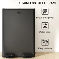 HOMCOM Poubelle de cuisine 2 compartiments de 2 x 28L, acier inoxydable, couvercle à fermeture douce, 45,8x36x67,6cm, noir(m-8)