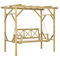 Outsunny schommelbank met pergola, 2-zits tuinschommel, massief hout, naturel(m-11)