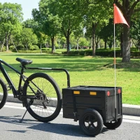SPORTNOW Remorque Vélo Cargo Chariot de Transport Pliable Caisse Plastique 65L Couvercle Dégagement Rapide 145x51,5x72cm Noir(m-2)