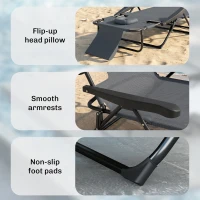 Outsunny Chaise longue de jardin pliante dossier réglable sur 4 niveaux, trou de lecture et appui-tête 72L x 194l x 89H cm Gris(m-8)