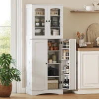 HOMCOM Buffet haut cuisine, vaisselier vitrine en acrylique, 4 portes, 10 compartiments, 8 porte-racks, 60 x 40 x 162 cm, blanc(m-10)