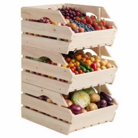 Outsunny Support de Corbeille à Fruits en Bois de Sapin à 3 Étages Amovibles, pour Fruits et Légumes, 27x37,5x60cm, Naturel(m-11)