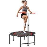 SPORTNOW Trampoline de fitness 114 cm, cordes élastiques, poignée réglable 3 positions, trampoline d'exercice silencieux, rouge(m-11)