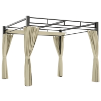 Outsunny Pérgola de Jardim 295x295x221 cm com Teto Retrátil e Cortinas UPF30+ Estrutura Metálica Pérgola para Exterior Bege