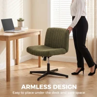 HOMCOM Teddy Fleece Criss Cross Legged Desk Chair, Armless Office Chair No Wheels, Green(m-8)