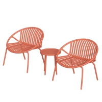 Outsunny Salon de Jardin Ensemble Bistro 3 Pièces Table Basse à Plateau Concave Acier et Polypropylène 80x70x75cm Rouge Brique(m-12)