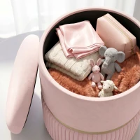 HOMCOM Pouf tabouret repose-pied coffre de rangement en velours côtelé 36 x 36 x 44 cm pour salon chambre rose(m-9)