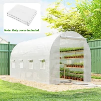 Outsunny Gewächshausfolie 4 x 2 m, wasserdicht Gartenfolie mit Tür, 8 Fenster, UV Schutz, Reißfest Polyethylen NUR Folie Weiß(m-10)