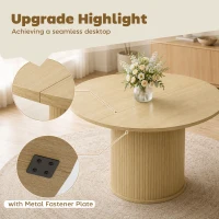 HOMCOM Table à manger ronde pour 4-6 personnes, Ø 120 x 75 cm, table de cuisine avec base cylindrique cannelée, bois naturel(m-8)