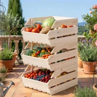 Outsunny Support de Corbeille à Fruits en Bois de Sapin à 3 Étages Amovibles, pour Fruits et Légumes, 27x37,5x60cm, Naturel(m-10)