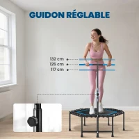 SPORTNOW Trampoline de fitness 114 cm, cordes élastiques, poignée réglable 3 positions, trampoline d'exercice silencieux, bleu(m-4)