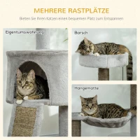 PawHut kattenboom inclusief kattengrot, kattenbed, kattenhangmat en speelgoed 60 cm x 40 cm x 113 cm, lichtgrijs(m-4)