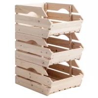 Outsunny Support de Corbeille à Fruits en Bois de Sapin à 3 Étages Amovibles, pour Fruits et Légumes, 27x37,5x60cm, Naturel(m-1)