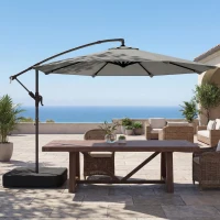Outsunny Parasol Déporté de Jardin 3 m avec Base Croisée, Sac de Sable, Parasol Banane Rotatif 360°, Gris(m-2)