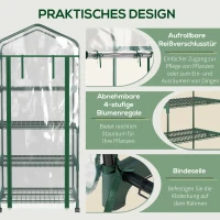 Outsunny Foliekas, broeikas, mini-kas, plantenhuis, kweekbed, 4 schappen, 69 x 50 x 165 cm, Transparant(m-6)