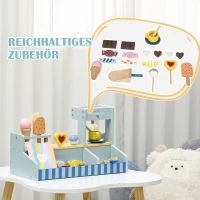 AIYAPLAY IJssalon Houten Speelgoed – 18-delige IJsetenset voor Kinderen, Accessoires voor Kinderkeuken, IJstoonbank, Rollenspel, Speelgoedwinkel, Montessori Speelgoed voor Jongens en Meisjes 2-5 Jaar(m-4)