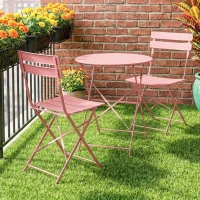 Outsunny Ensemble Bistrot de Jardin 3 Pièces Table et 2 Chaises Pliantes à Lattes Double Protection Antirouille Rose(m-2)