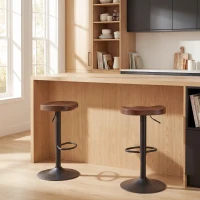 HOMCOM Tabourets de Bar Lot de 2 Réglables Pivotants Chaises de Cuisine avec Siège en Bois d'Orme Marron Foncé(m-2)