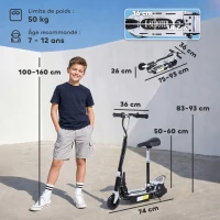 HOMCOM Trottinette électrique 120 W pliable pour enfant de 7 à 12 ans hauteur guidon et selle réglable 10 Km/h max. noir(m-3)