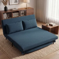 HOMCOM Canapé Convertible 2 Places, Canapé-Lit Clic-Clac 3 en 1 avec Dossier Réglable, Oreiller, Assise Large, Bleu(m-2)