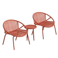 Outsunny Salon de Jardin Ensemble Bistro 3 Pièces Table Basse à Plateau Concave Acier et Polypropylène 80x70x75cm Rouge Brique(m-11)