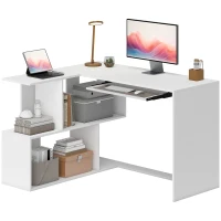 HOMCOM Birou de colț, 120 x 100 x 76 cm, birou pentru calculator în L cu sertar pentru tastatură, 4 compartimente deschise, alb(m-9)