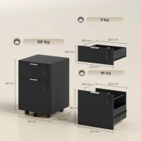 HOMCOM Schedario da Ufficio con 2 Cassetti, Serratura, Ruote a Freno, per Formato A4/Legale, 42x40x60 cm, Nero(m-3)