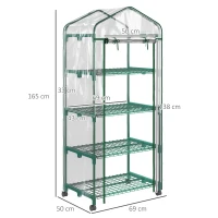 Outsunny Foliekas, broeikas, mini-kas, plantenhuis, kweekbed, 4 schappen, 69 x 50 x 165 cm, Transparant(m-3)