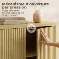 HOMCOM Buffet salon, meuble de rangement avec 4 portes rainurées, étagère réglable, ouverture par pression, 147x40x77cm, chêne(m-4)