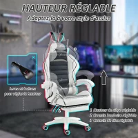 Vinsetto Chaise de gaming avec support lombaire, hauteur réglable, dossier inclinable, oreilles de lapin et appui-tête, noir(m-5)
