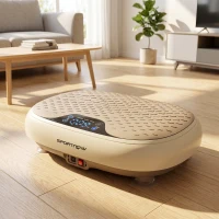 SPORTNOW Plateforme Vibrante, 20 Niveaux de Vitesse, 3 Programmes, Écran LED et Télécommande, 46 x 33 x 13,5 cm, Beige(m-2)