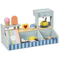 AIYAPLAY IJssalon Houten Speelgoed – 18-delige IJsetenset voor Kinderen, Accessoires voor Kinderkeuken, IJstoonbank, Rollenspel, Speelgoedwinkel, Montessori Speelgoed voor Jongens en Meisjes 2-5 Jaar(m-10)
