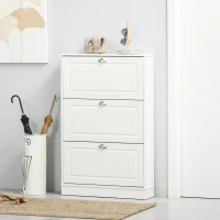 HOMCOM Schuhschrank Schuhregal geräumig hölzern mit Türen und Regalen Spanplatte Weiß 76,2 x 19 x 116,8 cm(m-9)