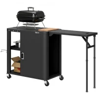 Outsunny Desserte jardin chariot de barbecue sur roulettes avec table latérale pliable placard étagères 166 x 54 x 88 cm noir(m-12)