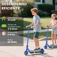 AIYAPLAY Trotinete Elétrica para Crianças Máx. 10 km/h Motor 80 W Autonomia Máxima 8 km Trotinete com Luzes LED Travão Traseiro 76x46x93 cm Azul(m-6)