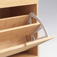HOMCOM Banc chaussures entrée, banc de rangement en bambou, assise rembourrée, porte en rotin et étagère réglable, bois naturel(m-13)