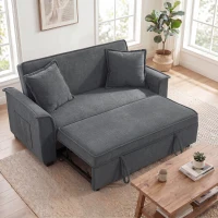 HOMCOM Canapé convertible 2 places, canapé-lit clic-clac en chenille, dossier réglable, 2 coussins, poche latérale, gris(m-2)