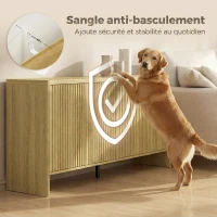HOMCOM Buffet salon, meuble de rangement avec 4 portes rainurées, étagère réglable, ouverture par pression, 147x40x77cm, chêne(m-7)