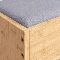 HOMCOM Banc chaussures entrée, banc de rangement en bambou, assise rembourrée, porte en rotin et étagère réglable, bois naturel(m-11)