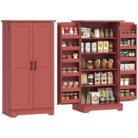 HOMCOM Buffet cuisine armoire de cuisine 5 niveaux avec portes et étagères réglables 60l x 40P x 120H cm grain de bois rouge(m-12)
