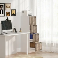 HOMCOM Cajonera de Escritorio con 4 Cajones Cerradura 2 Llaves Barras Colgantes para A4 Carta 39,4x40x129 cm Blanco y Madera(m-10)