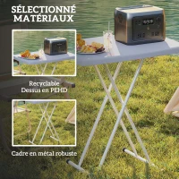 Outsunny Table d'appoint pliable en HDPE table pliante hauteur réglable sur 6 niveaux pour patios jardins 76 x 50 x 74 cm gris(m-6)