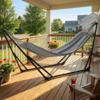 Outsunny Support avec Hamac Pliable en Acier, 2 en 1 pour Hamac ou Chaise Suspendue, Sac de Transport Inclus 268x89x100cm Gris(m-2)