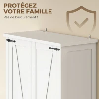 HOMCOM Buffet haut cuisine, armoire cuisine, 2 portes avec roulette, 6 compartiments, 14 porte-racks, étagères réglables, blanc(m-8)