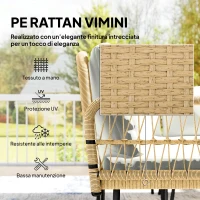Outsunny Salotto da Giardino 4pz con 2 Divani 2 Posti, Angolo e Tavolino da Caffè, in Acciaio e Rattan, Legno e Crema(m-5)