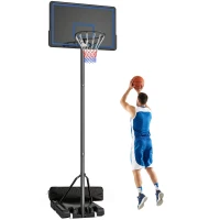 SPORTNOW Panier de Basketball sur Pieds avec Hauteur Réglable de 1,35 à 3,05 m avec Roues, Base de Lestage et Sac de Sable, Bleu(m-12)