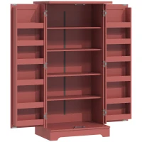 HOMCOM Buffet cuisine armoire de cuisine 5 niveaux avec portes et étagères réglables 60l x 40P x 120H cm grain de bois rouge(m-1)